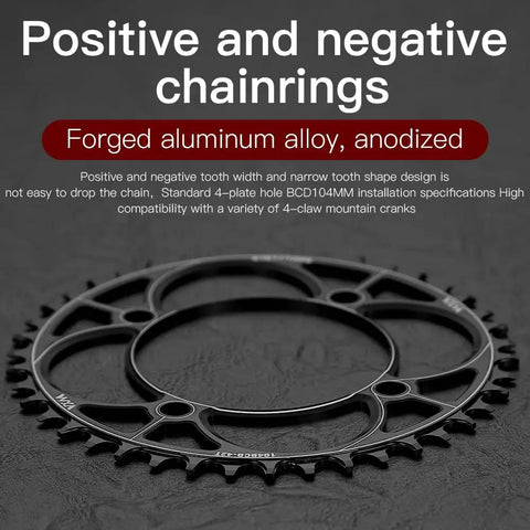 104BCD CNC Aluminum Narrow Wide Chainring For MTB And Road Bikes, 34T, 32-52T Range, Ultra Light 7075-T6, Black, anti-drop design