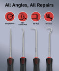 4-Piece Mechanic Pick Set With Soft Grip Handles for O Rings, Oil Seals, Gaskets, Electronics, and Auto Repair.