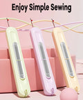 Front view of Upgraded Automatic Needle Threader Set 3 Pack, 2 In 1 Needle Threader and Seam Ripper in pastel colors on display.
