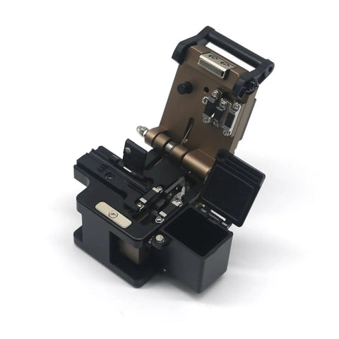 AOXHUGB C-109 Optical Fiber Cleaver Machine For FTTH Cable Cutting viewed from the side, showing durable tungsten blade and compact design.
