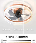 Low Profile Ceiling Fan With Light Remote, Semi Flush Mount, 5 Invisible Blades, Dimmable LED, Rose Gold Finish with dimming modes
