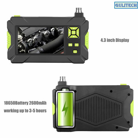 Dope 1080P HD Handheld Borescope With 4.3 Inch LCD Screen, showing controls and battery compartment for inspection.
