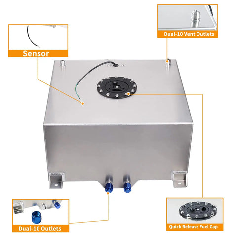 Universal 15 Gallon Aluminum Fuel Cell Tank With Cap And Level Sender Anti Slosh Foam Lightweight Durable 60L for racing cars