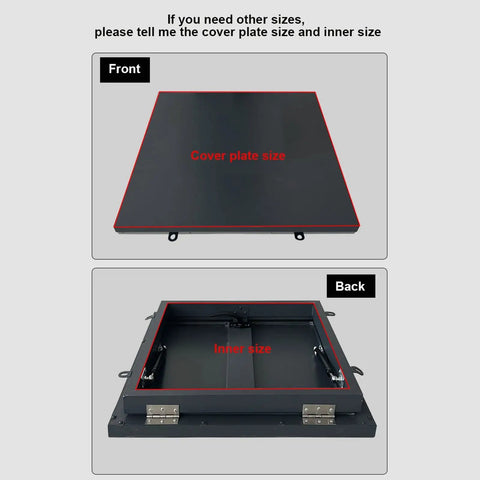 Heavy Duty Aluminum Roof Access Hatch Door With Maintenance Hatch And Security Barrier For Emergency Access In Factory Warehouse Or Home Attic Skylight Cover Rainproof Anti Theft Blackout 95x95cm, front and back size diagram