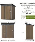 Dimensions and design of Durable Metal Outdoor Shed With Lockable Doors And Sloped Roof Air Vent 5x3 Ft Brown Garden Tool Storage