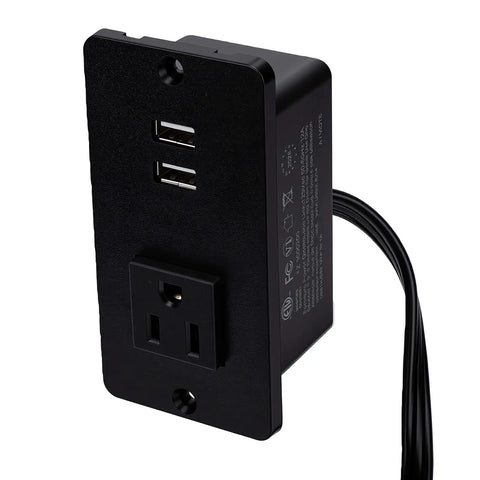 Flush Mount Power Outlet With Heat Resistant Pc Body Legit Fire Proof Design Clean Wire Routing No Sweat Wall Install For Modern Homes And Fast Room Refreshes, black, dual USB ports, outlet.