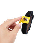 Hand holding Anti Static Wrist Strap Kit With 11 Inch Grounding Wristband and Alligator Clip, black and yellow band
