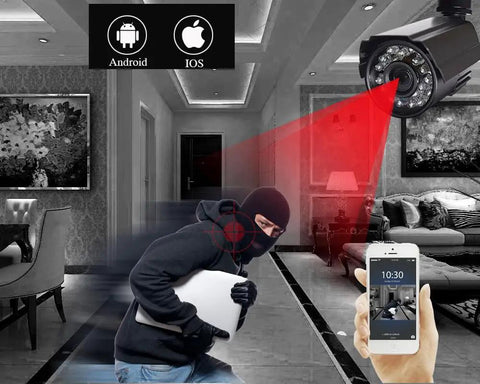 Intruder detection by 4 Channel DVR Wired CCTV Security System with 4 1080P Metal Waterproof Cameras, night vision activated.