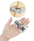 Heavy Duty Soft Close Cabinet Hinges 90 Degree Opening Angle Self Closing Lid Stay 2 Pack in hand, showcasing cold rolled steel material.