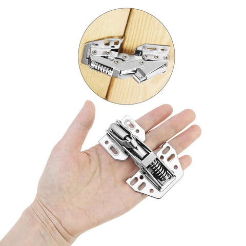 Heavy Duty Soft Close Cabinet Hinges 90 Degree Opening Angle Self Closing Lid Stay 2 Pack in hand, showcasing cold rolled steel material.