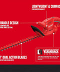 Hedge Trimmer 17 Inch Corded With Dual Action Blades Up To Five Eighths Inch Cut Capacity, T Handle Comfort, Versatrack Compatible