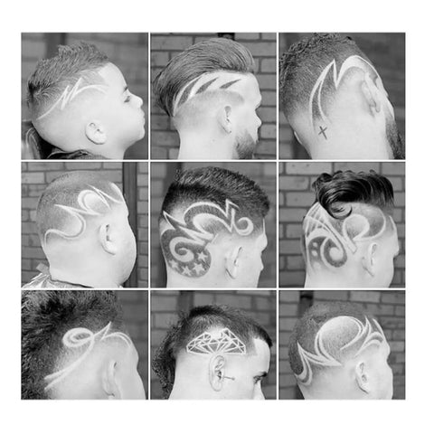 Custom hair designs demonstrating precise lines created with USB Charged Electric Hair Clipper For Barbershop And Home Use Metal Body Trimmer