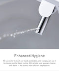 Close-up of dual nozzle on Standard Non Electronic Bidet Seat For Elongated Toilets With Water Pressure Control EB500E.