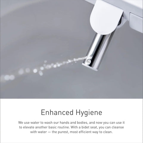 Close-up of dual nozzle on Standard Non Electronic Bidet Seat For Elongated Toilets With Water Pressure Control EB500E.