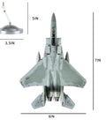 Top view of F 15 Eagle Diecast Fighter Plane 1 100 Scale Military Jet Model By Fairchild Republic, showing measurements