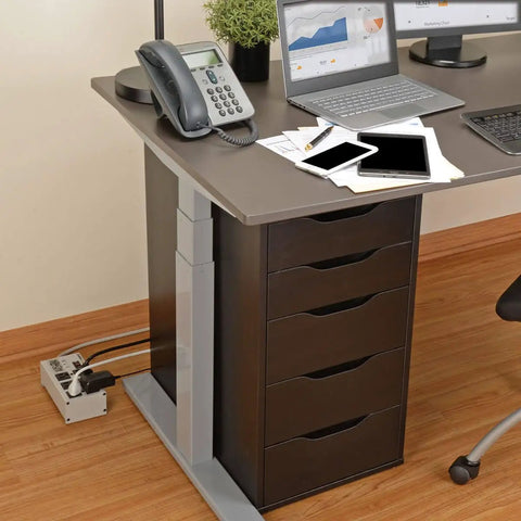 Heavy Duty 6 Outlet Power Strip Surge Protector with 3330 Joules under desk in office setup with devices connected