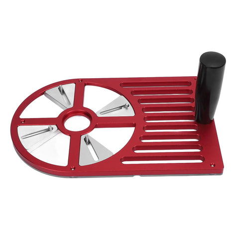 Adjustable Aluminum Alloy Trimming Machine Workbench Base Plate for Routers 65mm to 132mm, red with handle visible