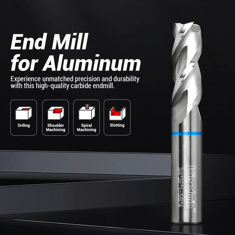 Vierdwin 3-flute carbide end mill for aluminum and copper, 3/4 in diameter, 4 in OAL, for CNC mills and routers