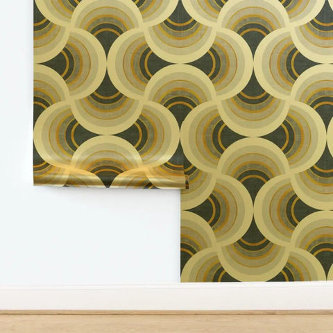 Top Shelf Gold Metallic Scallop Wallpaper For Fresh Room Glow Ups, Eco Friendly Paste The Wall Accent, premium gold scallop design on walls.