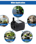 Ultra Quiet 5W Submersible Water Pump, 105 GPH, 4.76 Ft Power Cord, Dual Nozzles, 2.8 Ft Lift, Mini Fountain Pump For Fish Tanks