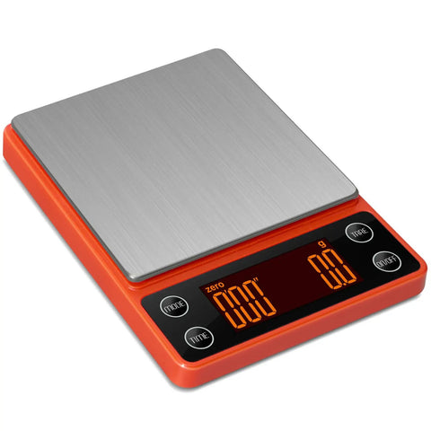 Compact Portable Coffee Scale With Timer 3kg 0.1g High Precision Espresso Scale Rechargeable Auto Tare Orange