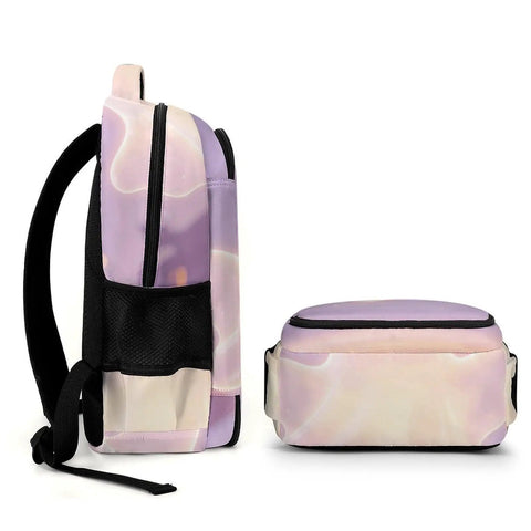 Side and bottom view of Dope Spooky Ghost Jack O Lantern Printed Unisex Backpack with large capacity and durable polyester.