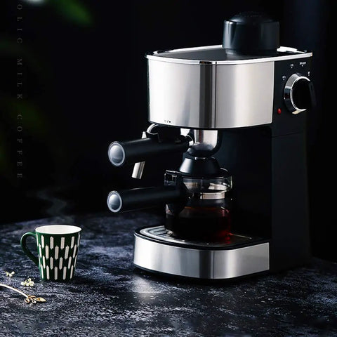 Single Serve Coffee Maker With 5 Bar Pressure Semi Auto Espresso Brewer for easy daily sips, compact design with black and silver finish.