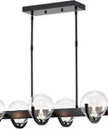 Matte Black 6 Light Linear Chandelier With Glass Globe Shades For Modern Dining Rooms And Hallways, Vintage Vibe Illumination