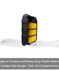 Double Sided 34 Compartment Tool Organizer Box With Removable Dividers for screws nuts bolts nails transparent lid open