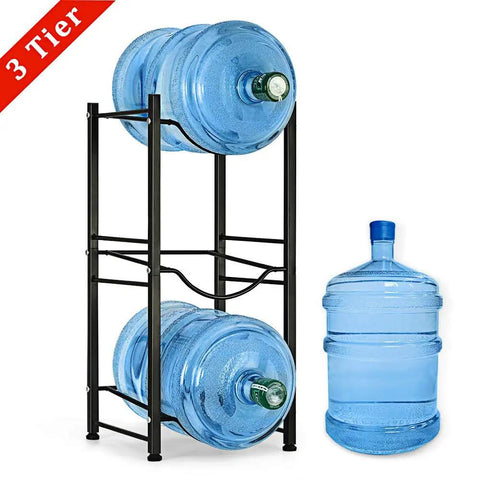 5 Gallon Water Jug Rack Heavy Duty 3 Tier Stackable Water Bottle Holder Storage Shelf Cabinet Organizer Dispenser Stand For Home Office Kitchen Black Pro with bottles