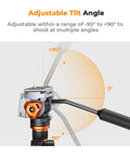 Travel Ready Compact Fluid Head For Tripods With Pan And Tilt Arca Swiss Compatible 360 Degree Panning And Negative Ninety To Ninety Degree Tilt Hydraulic Dampening For Silky Smooth Shots Supports Up To Five Kilograms 11lb Lightweight 1.06lb FH 03 showing adjustable tilt angle