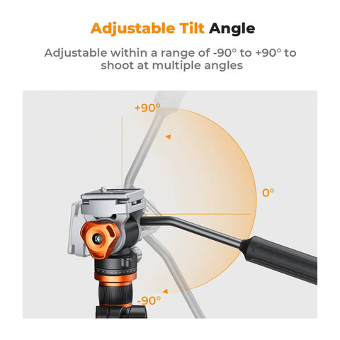 Travel Ready Compact Fluid Head For Tripods With Pan And Tilt Arca Swiss Compatible 360 Degree Panning And Negative Ninety To Ninety Degree Tilt Hydraulic Dampening For Silky Smooth Shots Supports Up To Five Kilograms 11lb Lightweight 1.06lb FH 03 showing adjustable tilt angle