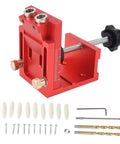 Pocket Hole Jig Kit For Woodworking With Precision Joint Angle Locator, shown with accessories for inclined hole drilling