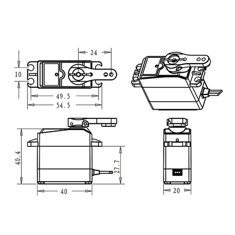 Kickin Torque Heavy Duty Digital Servo With High Voltage Coreless Motor And Full Metal Gears For Rc Cars Boats Trucks Waterproof Hi Power 35Kg 270 Deg Rotation Diy Rigs Built To Last Forever dimensions diagram