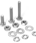 Pro Grade Stainless Steel 1/4-20 Bolt Kit With Nuts, Flat Washers, Lock Washers, Fully Threaded Bolts, assorted sizes displayed.