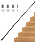 Heavy Duty 14 Foot Wall Mount Stair Handrail Built Like A Tank Steel Rail Matte Black for securing on wooden stairs.