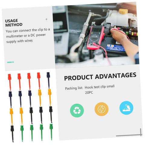 Test Hook Probe Kit For Digital Multimeter Leads With Safe Insulated Plastic Boots Round Test Hooks And Mini Clips