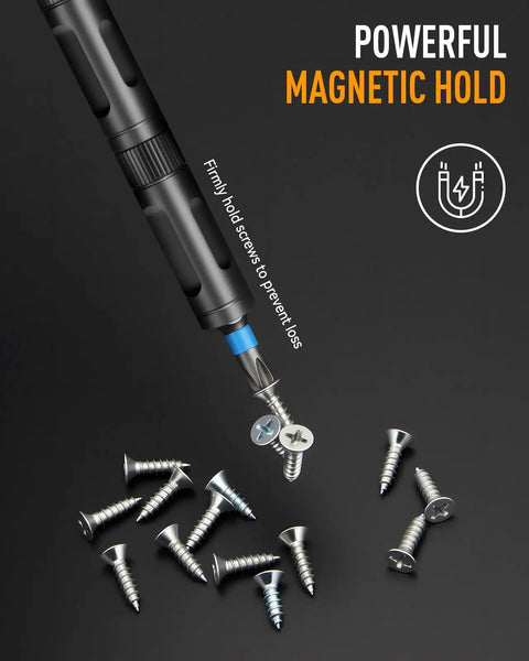Magnetic 42 In 1 T Handle Ratchet Screwdriver Set With S2 Steel Bits Portable DIY Repair Kit showing powerful magnetic hold on screws.