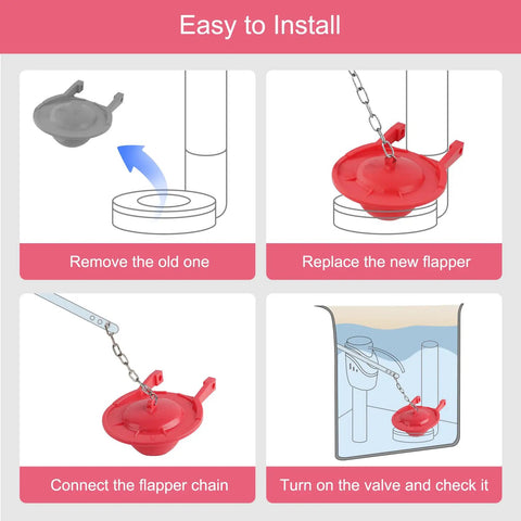 Diagram showing steps to install Two Pack Large 3 Inch Toilet Flapper Replacement For Toto Oversized Flappers G Max THU138S
