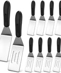 LemonRoad 10-pc mini stainless steel spatula set with black handles; solid and slotted blades for cooking and turning.