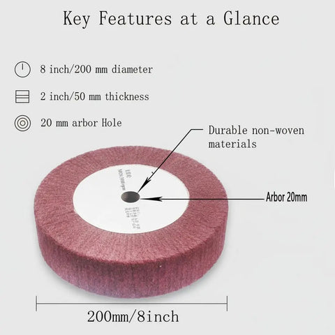 8 Inch Extra Thick Nonwoven Polishing Wheel 320 Grit Nylon Buffing Flap Wheel For Die Grinder And Bench Grinder Red