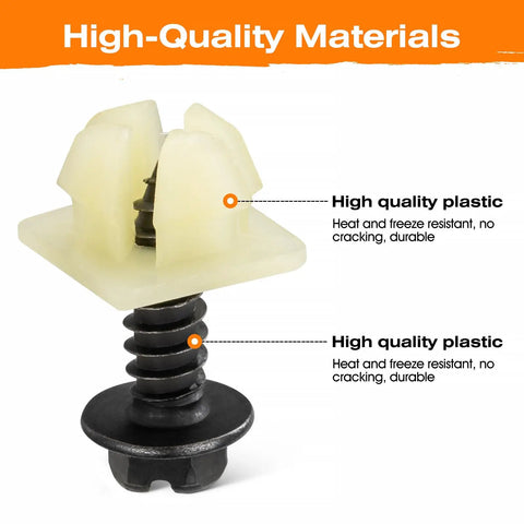 High-quality plastic and stainless steel parts of Heavy Duty License Plate Screws With Black Nylon Retaining Nuts 4 Pack For Cars Trucks SUVs Vans RVs And Motorcycles Fits Most Rigs And Rides Durable Stainless Steel Hardware
