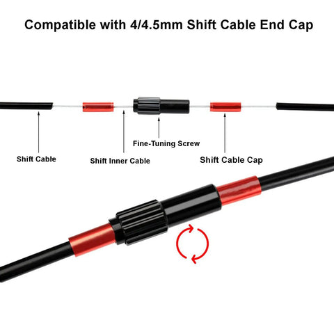 Dope Inline Bike Cable Adjuster Set, CNC Aluminum Alloy, Anodized Black, shown with shift cable cap and fine-tuning screw.