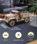 Cargo Truck 3D Puzzle Kit For Adults With Spring Powered Mechanics, Realistic Wooden Model Truck Build Featuring Three Axles And Differentials, Brain Teaser Hobby Set For Makers And Auto Enthusiasts, 380mm x 150mm