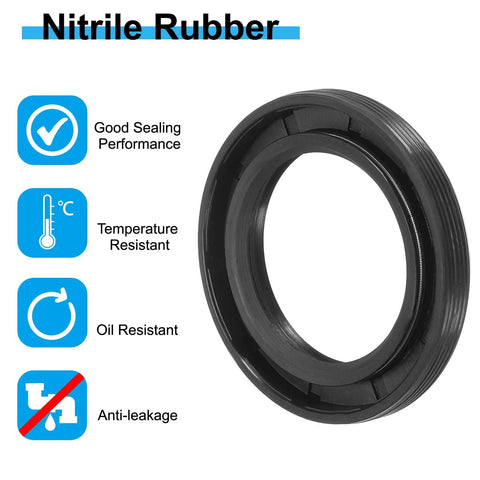 Front view of black nitrile rubber radial shaft seal, 35x52x7 mm, for bearing shafts and oil pumps.