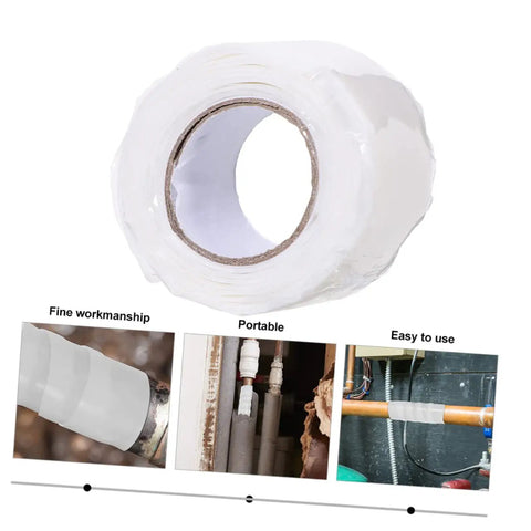 Heavy Duty Rubberized Sealant Tape For Pipe Leaks And Quick Repairs Waterproof Duct Tape on a roll, shown in use on pipes