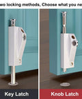 Hella Tough Zinc Alloy Gate Latch With Heavy Duty Spring Bolt For Garden Driveway And Garage Doors Anti Theft Corrosion Resistant Surface Mount Hardware showing key latch and knob latch options.