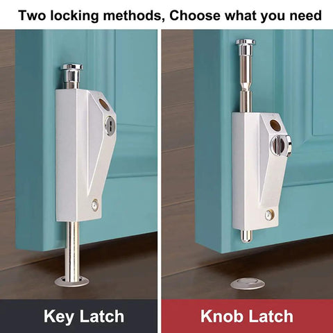 Hella Tough Zinc Alloy Gate Latch With Heavy Duty Spring Bolt For Garden Driveway And Garage Doors Anti Theft Corrosion Resistant Surface Mount Hardware showing key latch and knob latch options.