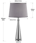 Set Of 2 Modern Industrial Table Lamps For Bedroom With 3 Way Dimmable Touch Control, Dual USB Charging Ports, 25 Inch Tall Gray Fabric Shade Bedside Lamps For Bedroom Or Living Room, LED Bulbs Included with gray fabric shade