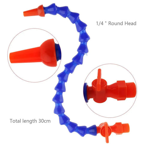 Quarter Inch Threaded Flexible Water And Oil Coolant Hose With Round Nozzle, Adjustable Plastic Cooling Tube With Switch For CNC